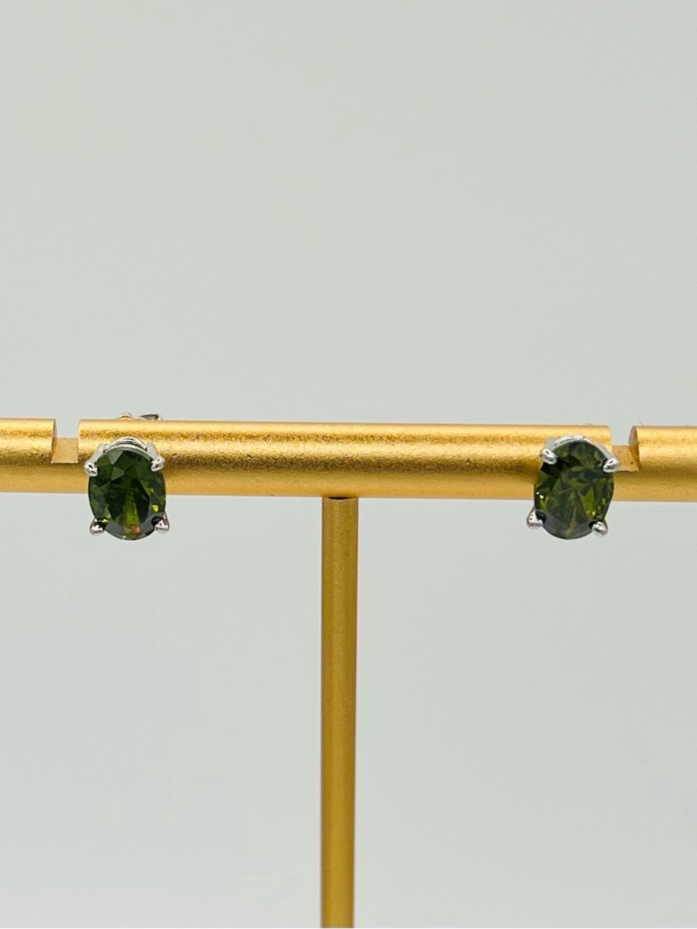 Sterling Silver Genuine Peridot Oval Stud Earrings - Picture 2 of 3